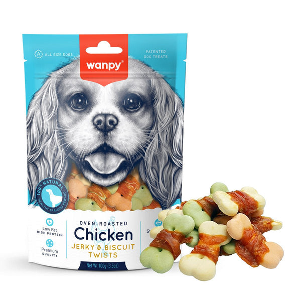 Wanpy Chicken Jerky and Biscuit Twists 100g - Shopivet.com