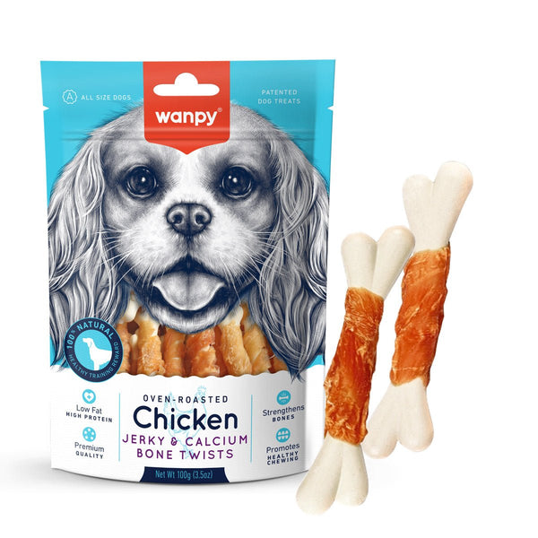 Wanpy Chicken Jerky and Calcium Bone Twists 100g - Shopivet.com