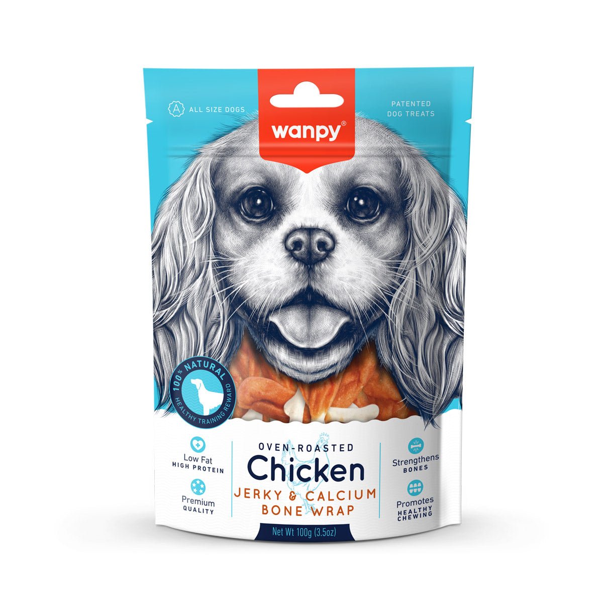 Wanpy Chicken Jerky and Calcium Bone Wrap 100g - Shopivet.com