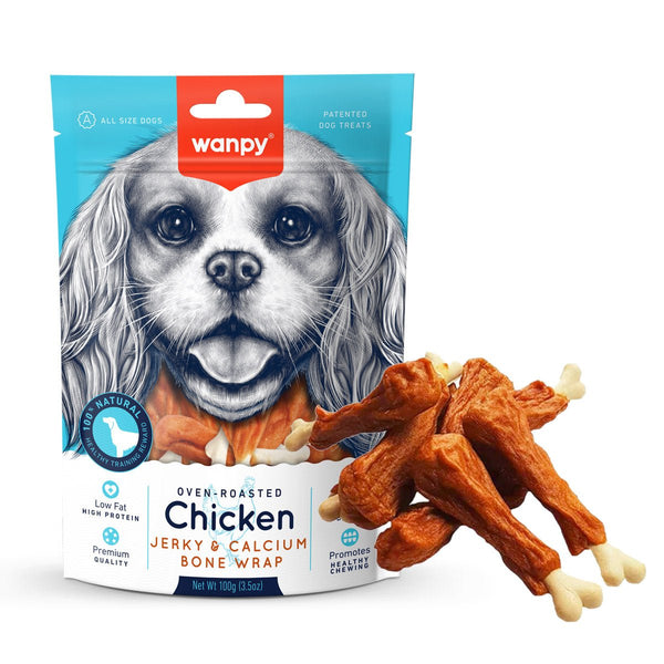 Wanpy Chicken Jerky and Calcium Bone Wrap 100g - Shopivet.com
