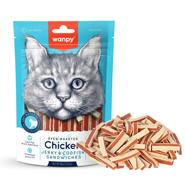 Wanpy Chicken Jerky and Codfish Sandwiches for Cats 80g - Shopivet.com