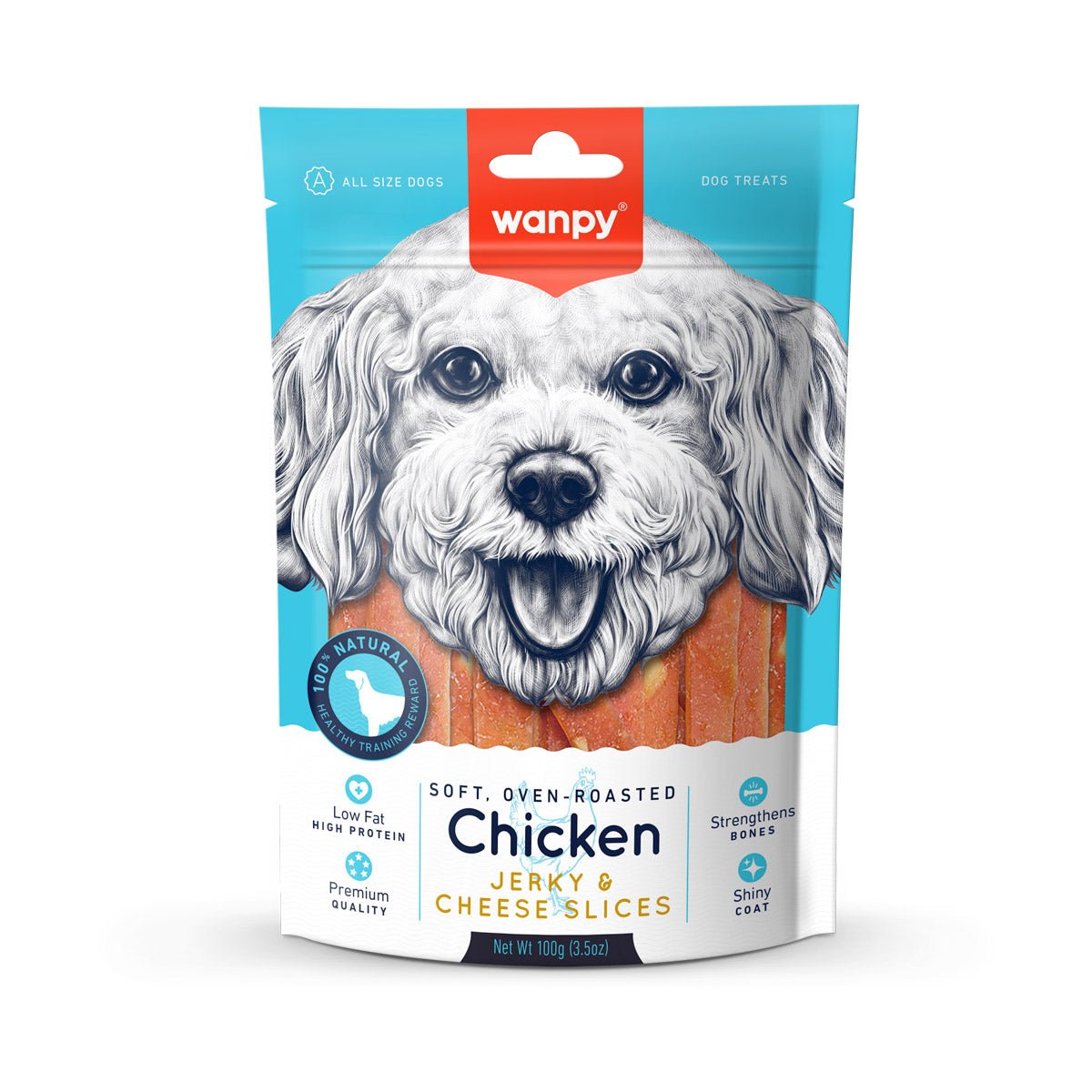 Wanpy Chicken Jerky & Cheese Slices 100g - Shopivet.com