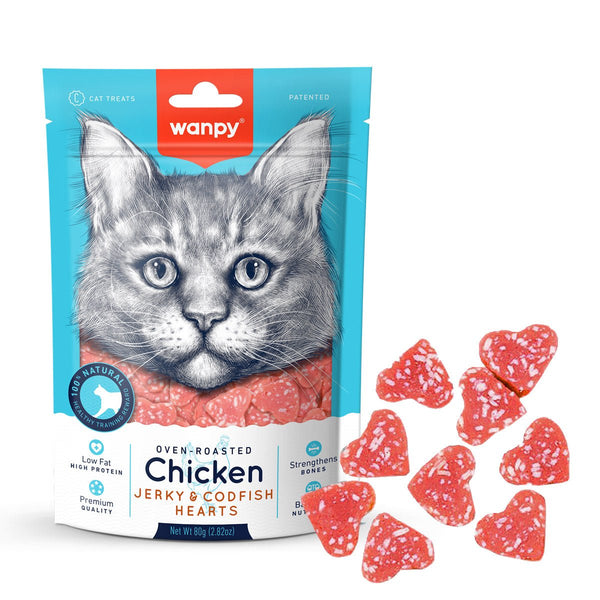 Wanpy Chicken Jerky & Codfish Hearts for Cats 80g - Shopivet.com