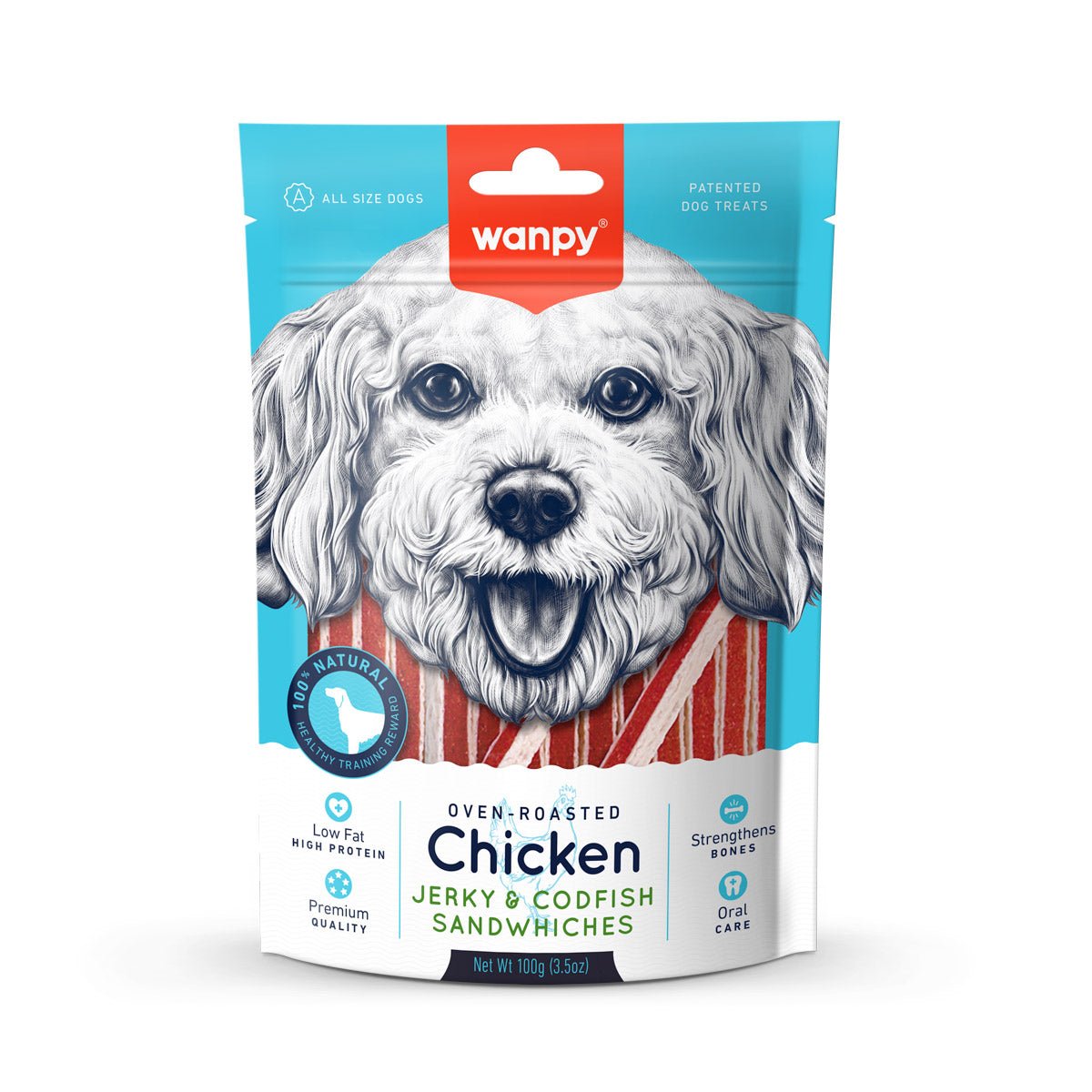 Wanpy Chicken Jerky & Codfish Sandwiches 100g - Shopivet.com