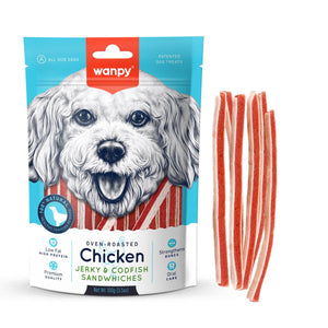 Wanpy Chicken Jerky & Codfish Sandwiches 100g - Shopivet.com