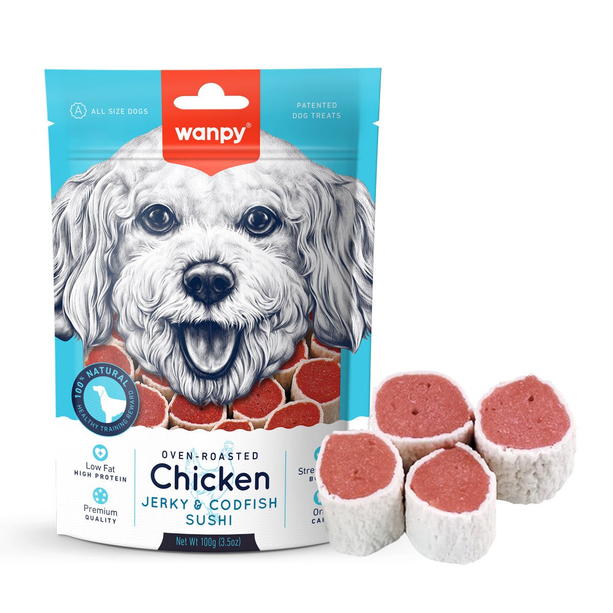 Wanpy Chicken Jerky & Codfish Sushi 100g - Shopivet.com