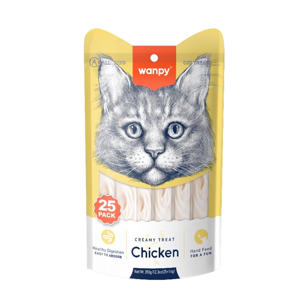 Wanpy Creamy Lickable Cat Treats – Chicken (14g x 25pc) - Shopivet.com