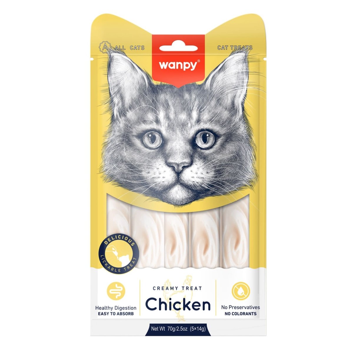 Wanpy Creamy Lickable Cat Treats – Chicken (14gx5) - 1Box 12pcs - Shopivet.com