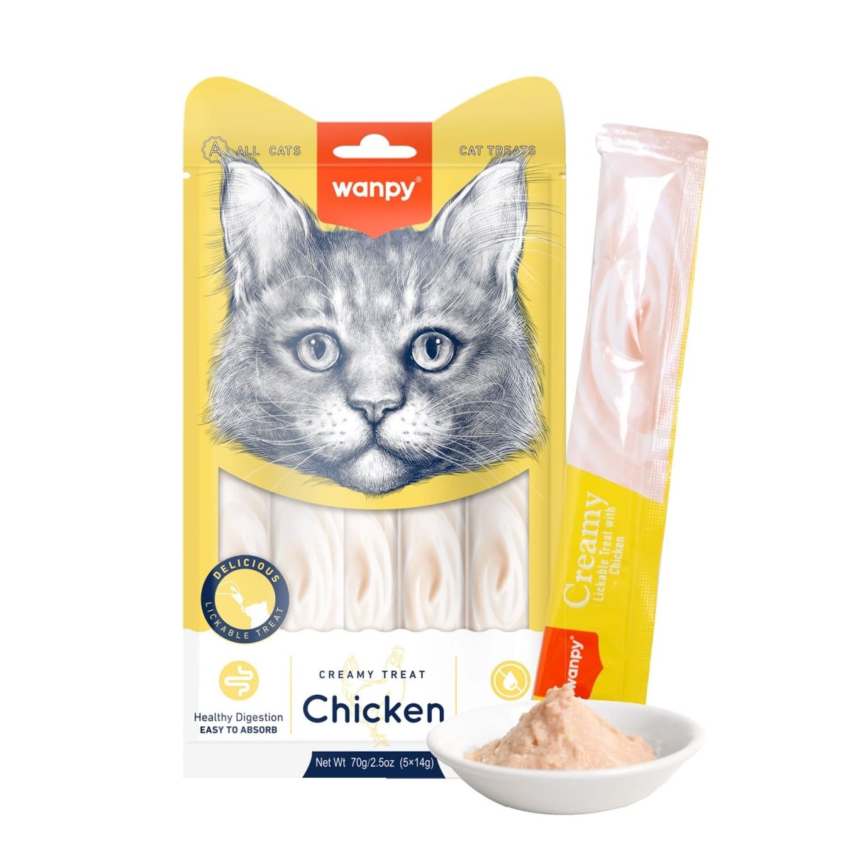 Wanpy Creamy Lickable Cat Treats – Chicken (14gx5) - 1Box 12pcs - Shopivet.com