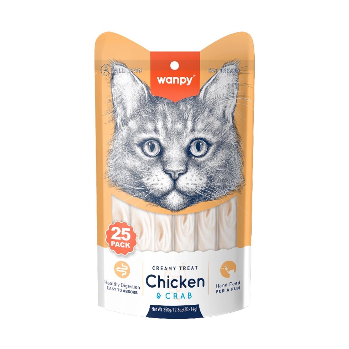 Wanpy Creamy Lickable Cat Treats – Chicken & Crab (14g x 25pc) - Shopivet.com