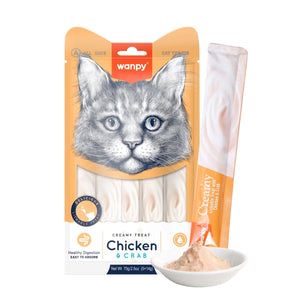Wanpy Creamy Lickable Cat Treats – Chicken & Crab (14gx5) – 1Box 12pcs - Shopivet.com