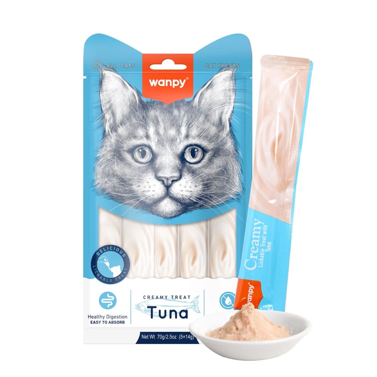 Wanpy Creamy Lickable Cat Treats – Tuna (14gx5) – 1Box 12pcs - Shopivet.com