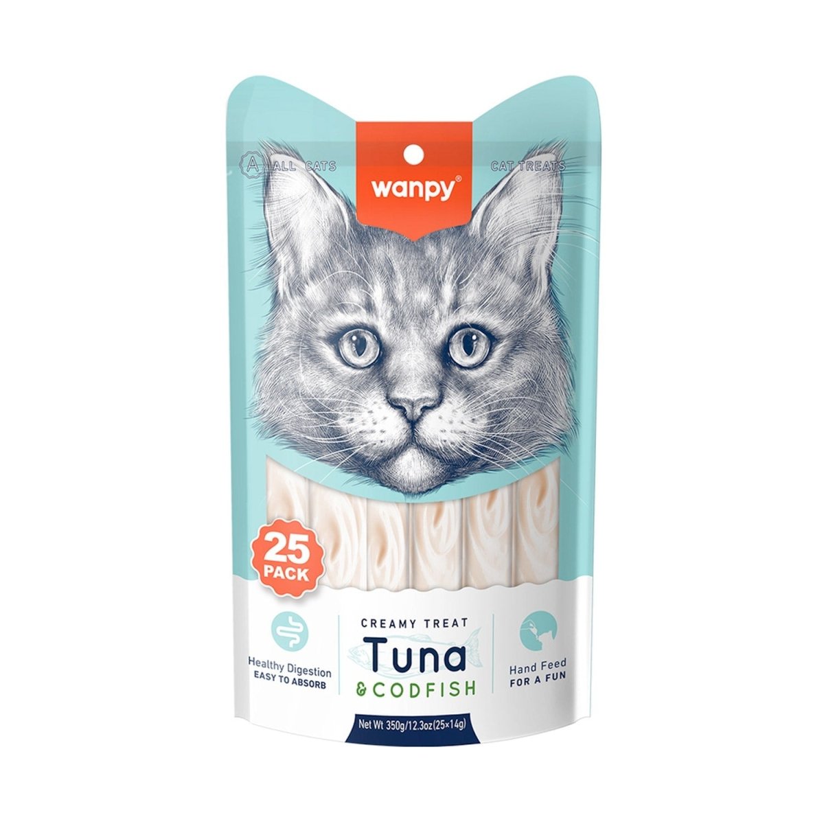 Wanpy Creamy Lickable Cat Treats – Tuna & Codfish (14g x 25pc) - Shopivet.com