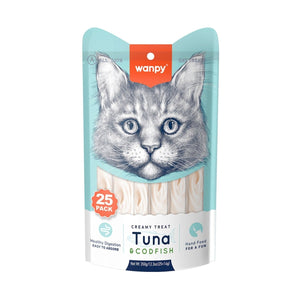 Wanpy Creamy Lickable Cat Treats – Tuna & Codfish (14g x 25pc) - Shopivet.com