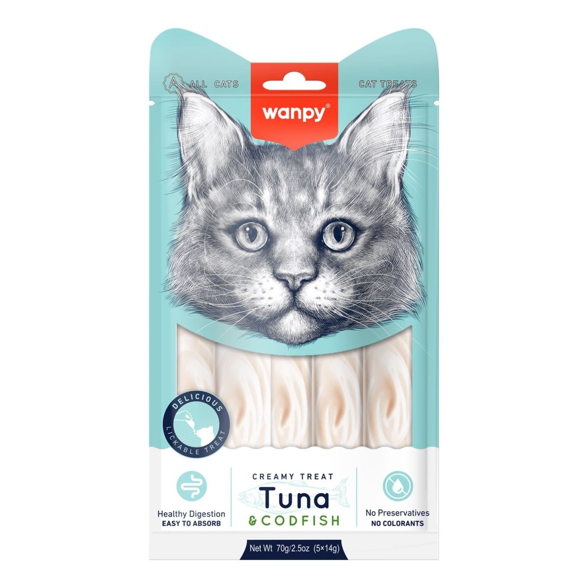 Wanpy Creamy Lickable Cat Treats – Tuna & Codfish (14gx5) – 1Box 12pcs - Shopivet.com