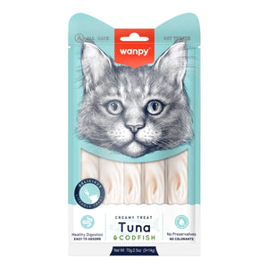 Wanpy Creamy Lickable Cat Treats – Tuna & Codfish (14gx5) – 1Box 12pcs - Shopivet.com