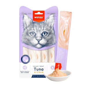 Wanpy Creamy Lickable Cat Treats – Tuna & Crab (14gx5) – 1Box 12pcs - Shopivet.com