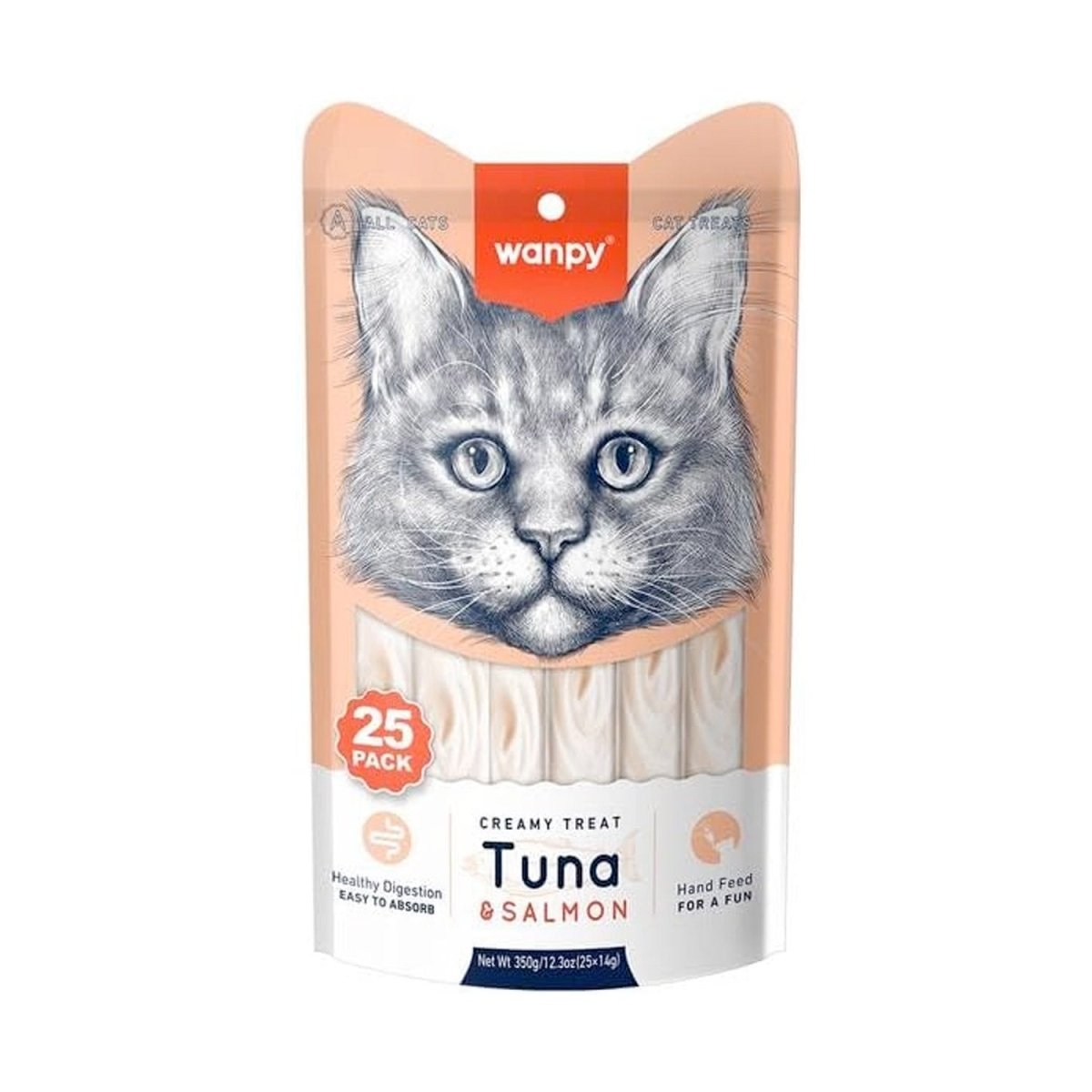 Wanpy Creamy Lickable Cat Treats – Tuna & Salmon (14g x 25pc) - Shopivet.com
