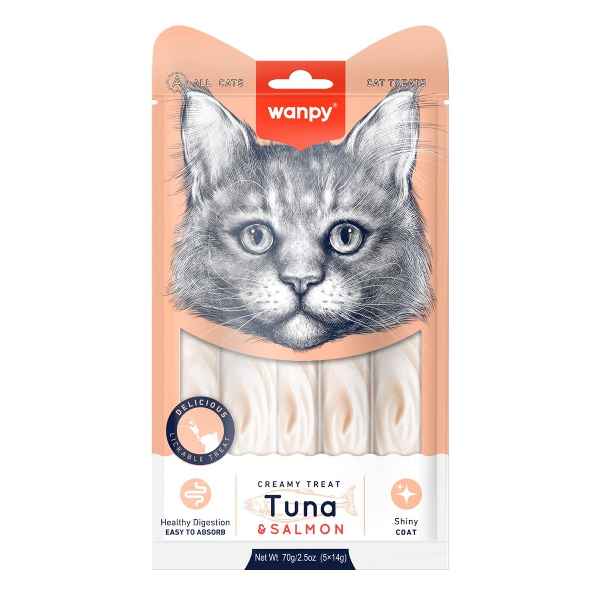 Wanpy Creamy Lickable Cat Treats – Tuna & Salmon (14gx5) – 1Box 12pcs - Shopivet.com