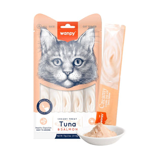 Wanpy Creamy Lickable Cat Treats – Tuna & Salmon (14gx5) – 1Box 12pcs - Shopivet.com