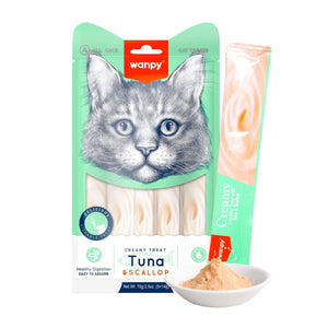 Wanpy Creamy Lickable Cat Treats – Tuna & Scallop (14gx5) – 1Box 12pcs - Shopivet.com
