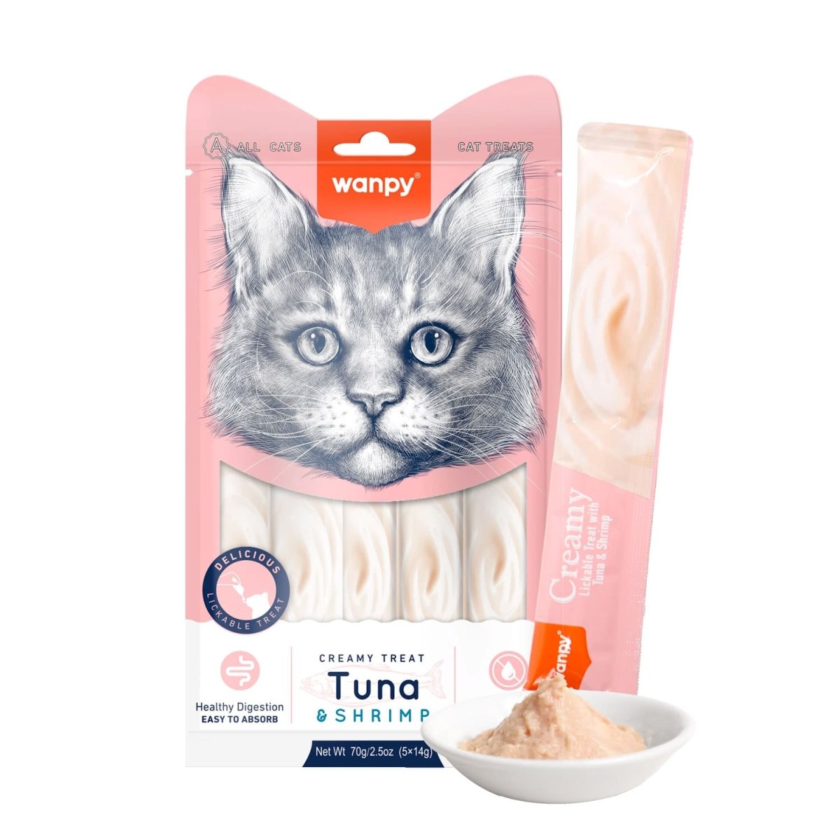 Wanpy Creamy Lickable Cat Treats – Tuna & Shrimp (14gx5) – 1Box 12pcs - Shopivet.com