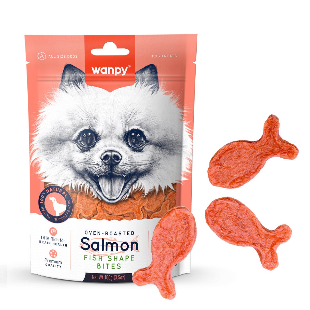 Wanpy Salmon Fish Shape Bites 100g - Shopivet.com