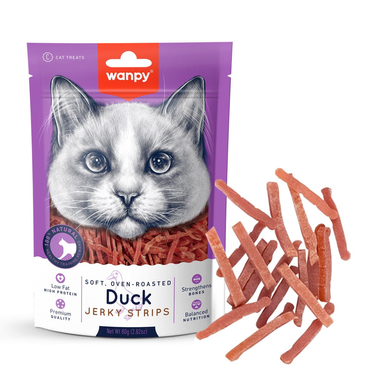 Wanpy Soft Duck Jerky Strips for Cats 80g - Shopivet.com