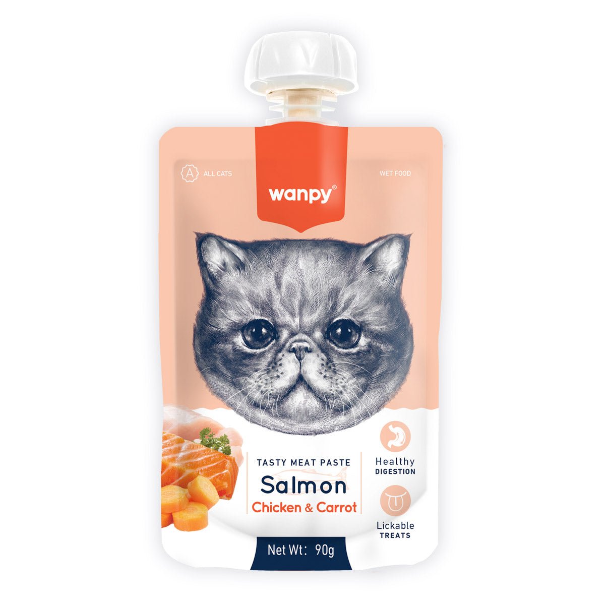 Wanpy Tasty Meat Paste Salmon, Chicken and Carrot for Cats 90g - Shopivet.com