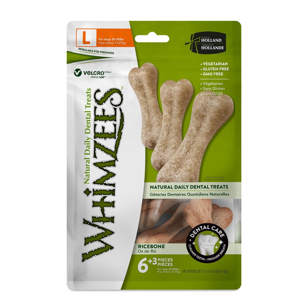 Whimzees Rice Bone Dental Dog Treat – Large (9pcs) - Shopivet.com