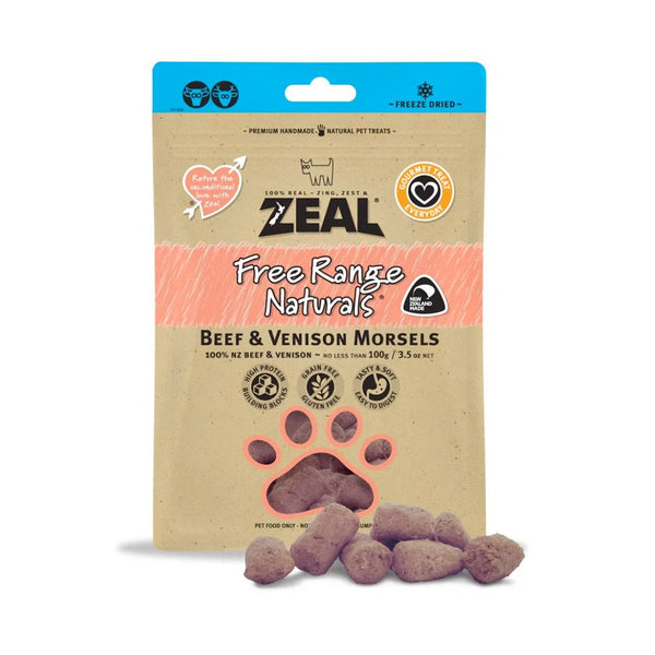 Zeal Free Range Naturals Beef & Venison Morsels 100g - Shopivet.com