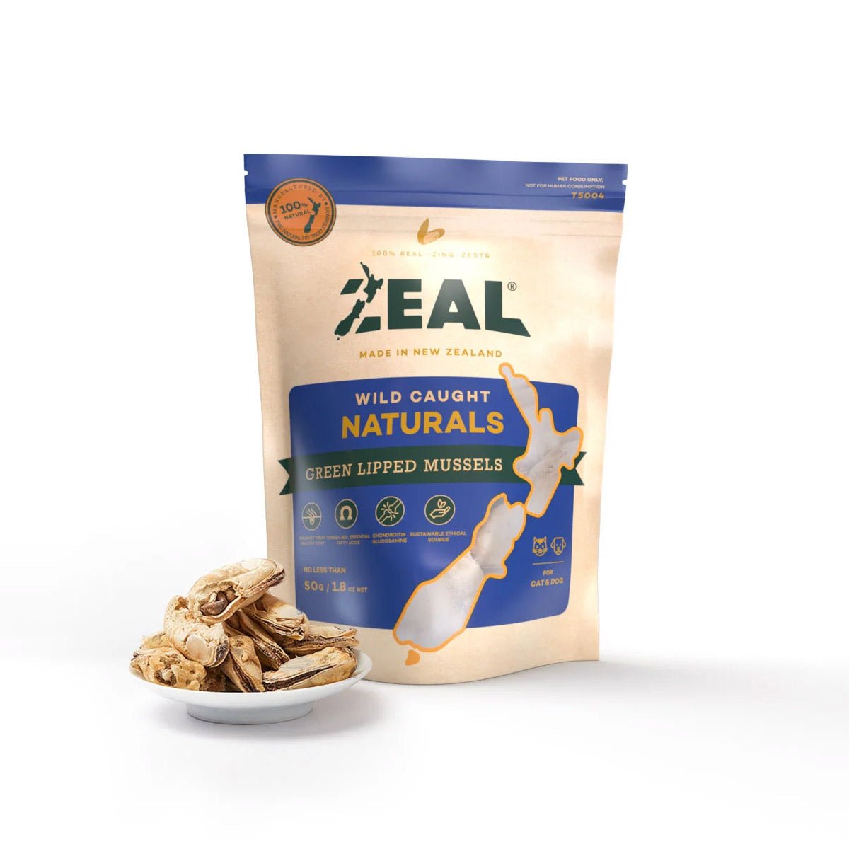 Zeal Wild Caught Green Lipped Mussels 50g - Shopivet.com
