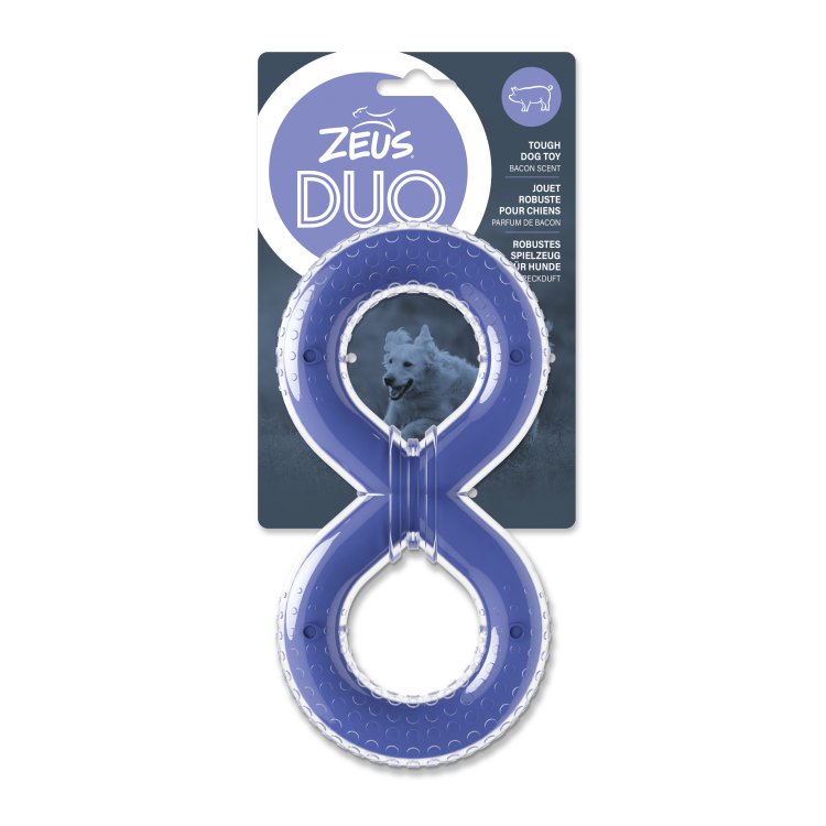 Zeus Duo Figure-8 Tug, 20cm, Purple,Bacon Scent - Shopivet.com