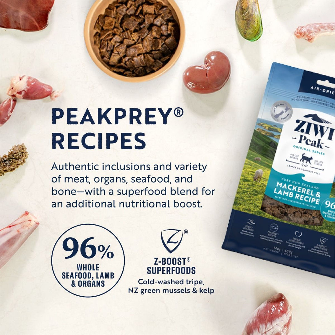 ZIWI Peak Air - Dried Mackerel & Lamb Recipe Dry Cat Food - 400G - Shopivet.com