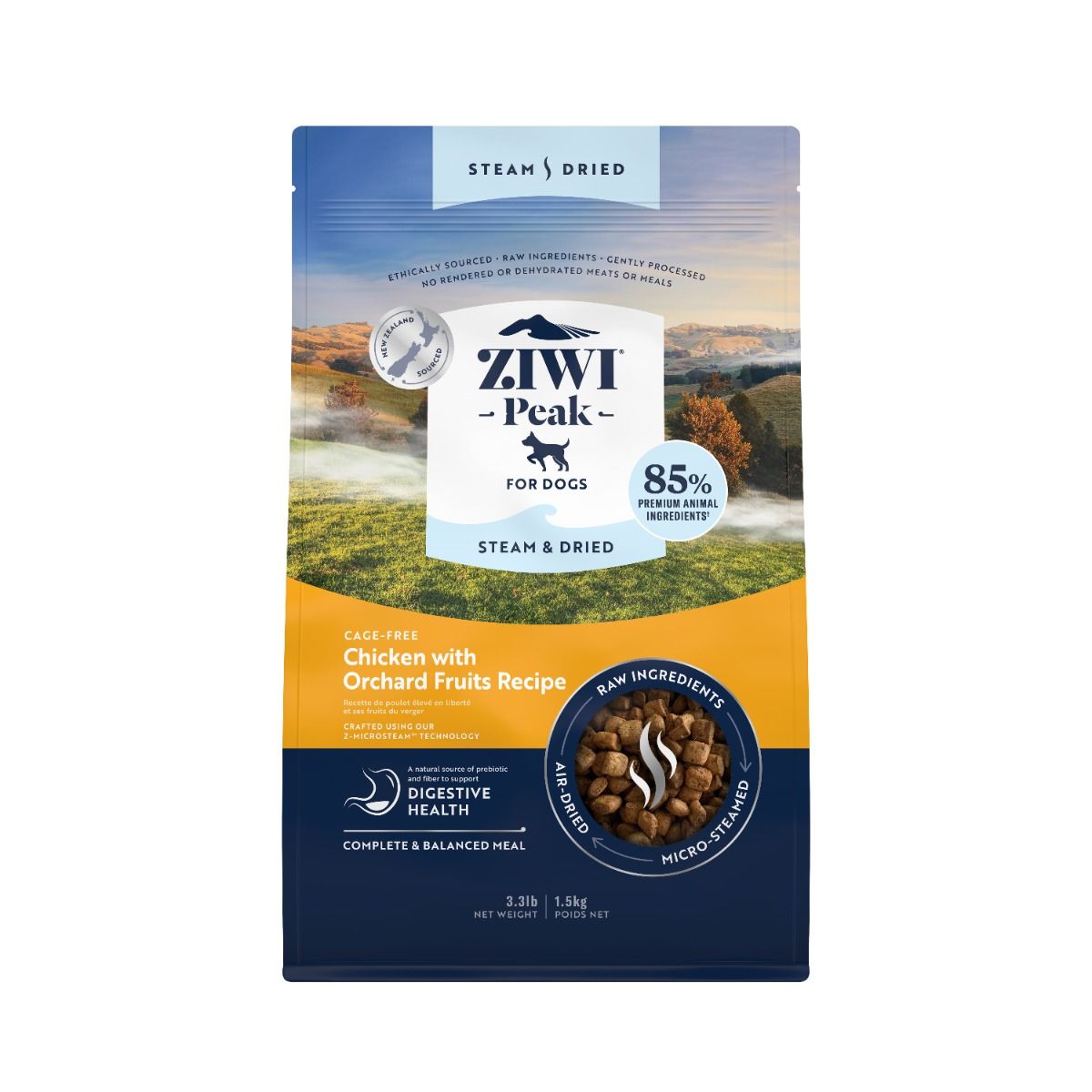 ZIWI Peak Steam & Dried Cage - Free Chicken with Orchard Fruits Recipe Dry Dog Food - 1.5kg - Shopivet.com