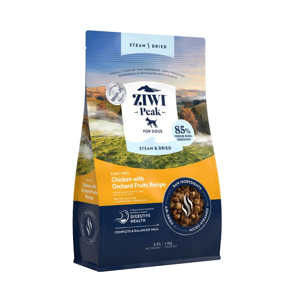 ZIWI Peak Steam & Dried Cage - Free Chicken with Orchard Fruits Recipe Dry Dog Food - 1.5kg - Shopivet.com