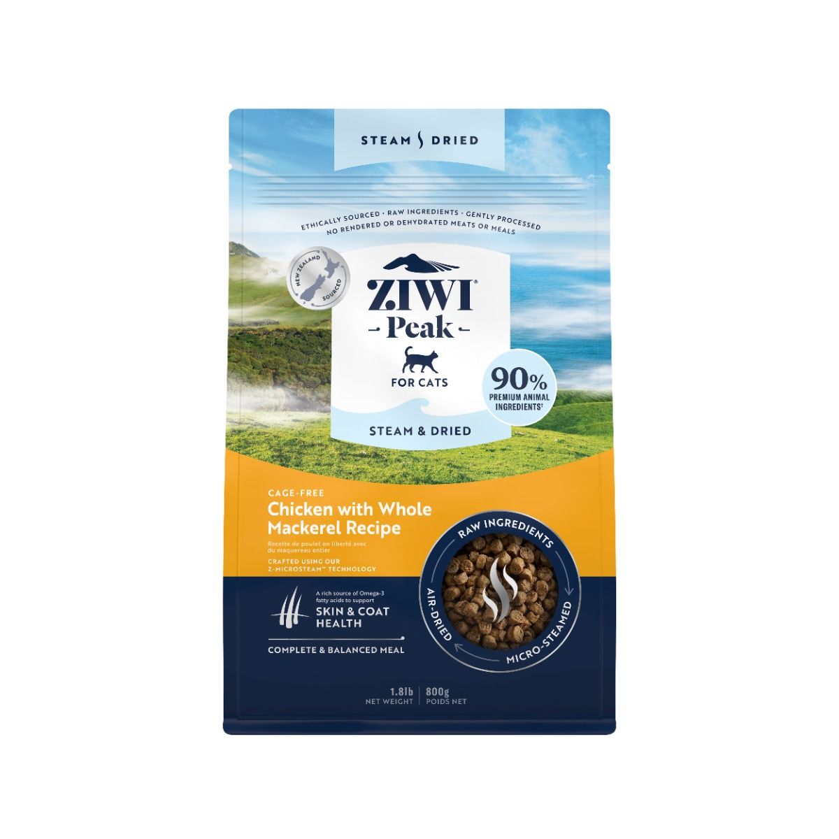 ZIWI Peak Steam & Dried Cage - Free Chicken with Whole Mackarel Recipe Dry Cat Food - 800g - Shopivet.com