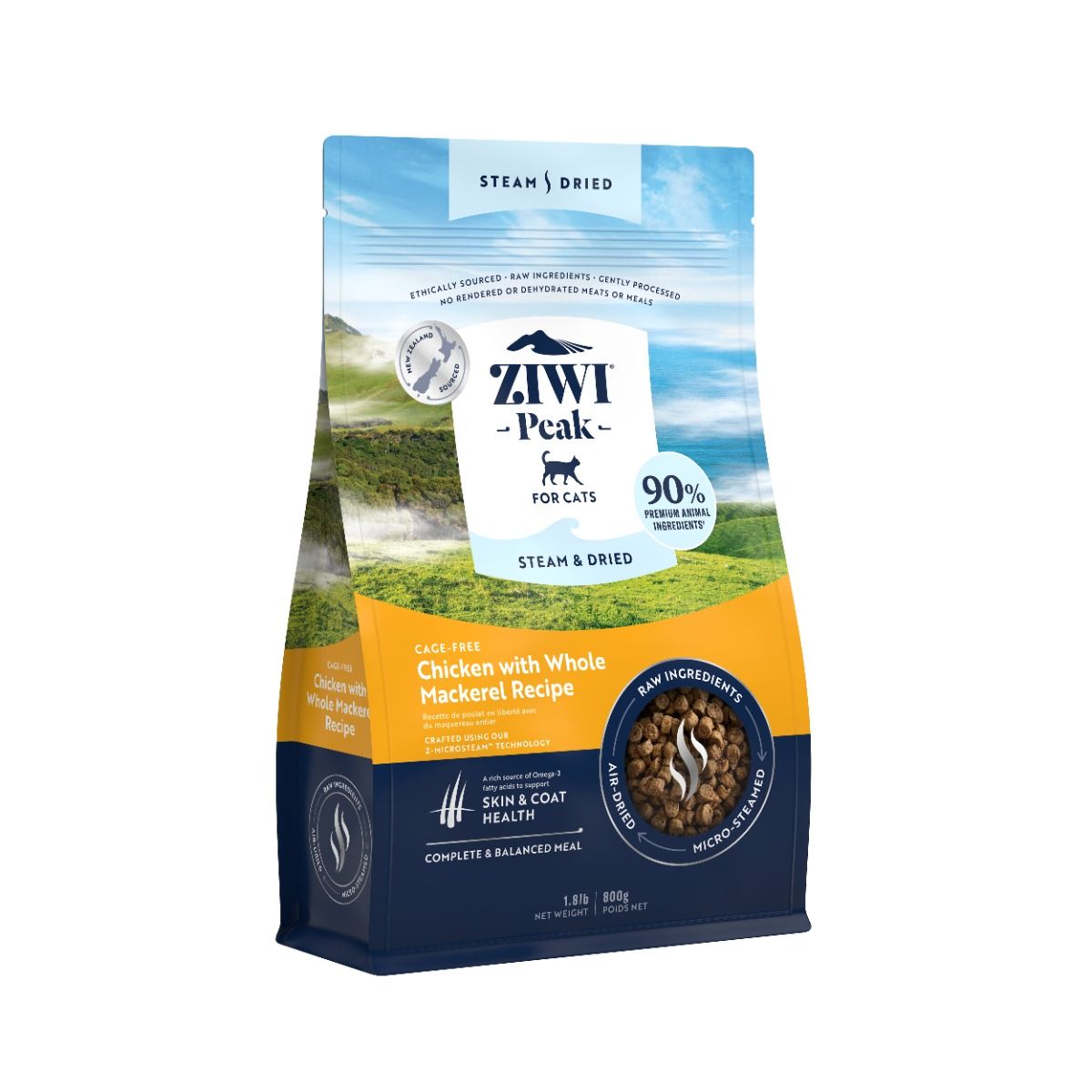 ZIWI Peak Steam & Dried Cage - Free Chicken with Whole Mackarel Recipe Dry Cat Food - 800g - Shopivet.com