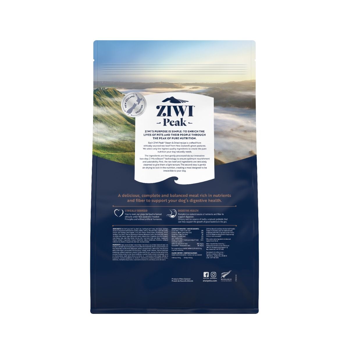 ZIWI Peak Steam & Dried Grass - Fed Beef with Pumpkin Recipe Dry Dog Food - 1.5kg - Shopivet.com