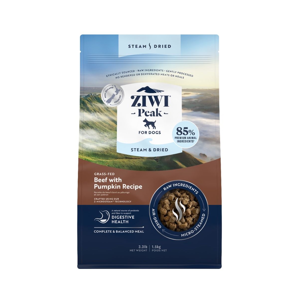 ZIWI Peak Steam & Dried Grass - Fed Beef with Pumpkin Recipe Dry Dog Food - 1.5kg - Shopivet.com