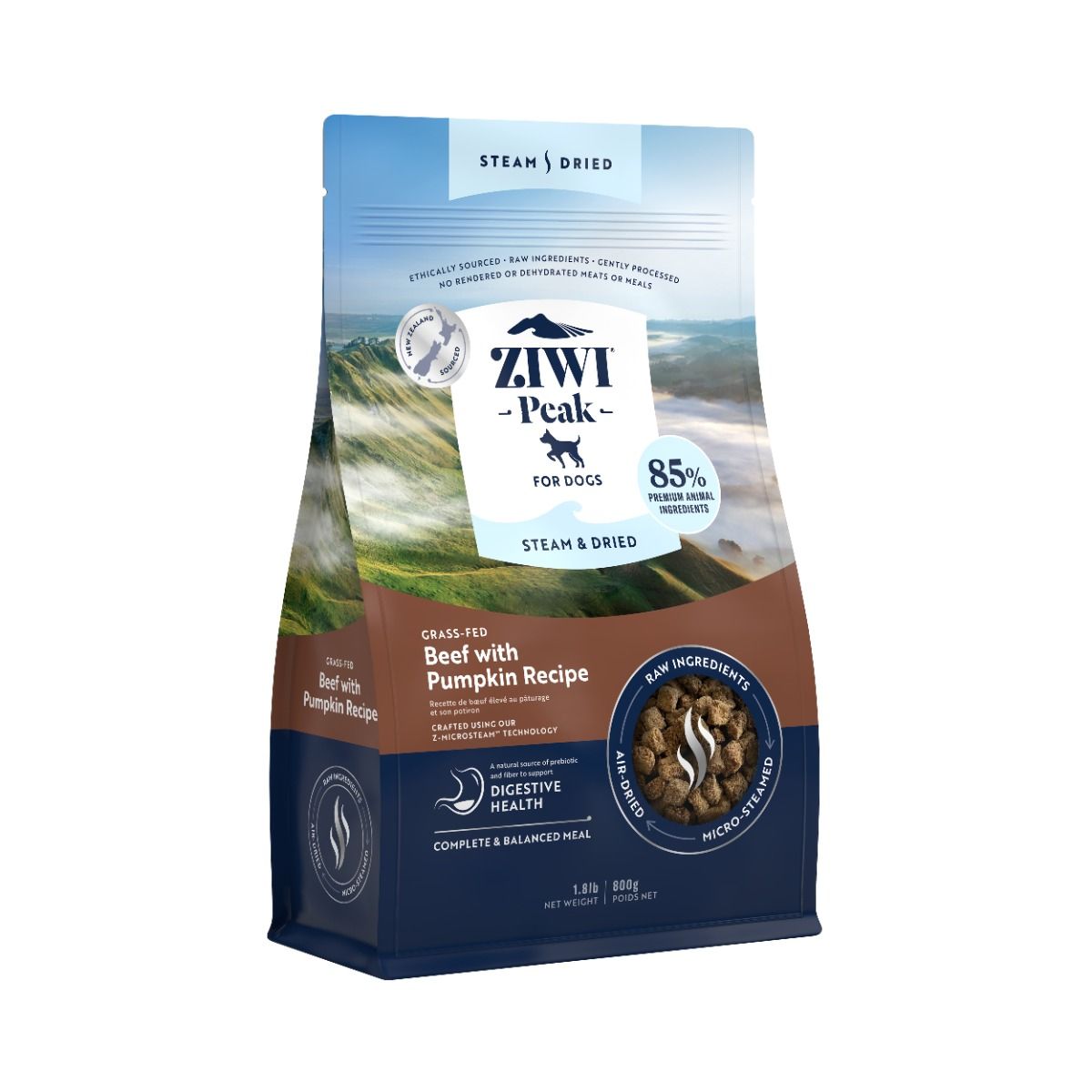 ZIWI Peak Steam & Dried Grass - Fed Beef with Pumpkin Recipe Dry Dog Food - 800g - Shopivet.com