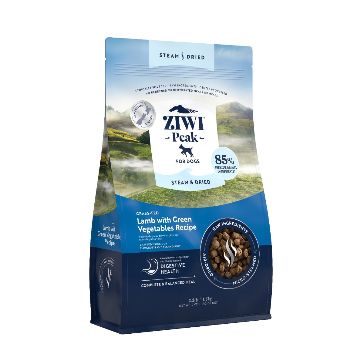 ZIWI Peak Steam & Dried Grass - Fed Lamb with Green Vegetables Recipe Dry Dog Food - 1.5kg - Shopivet.com