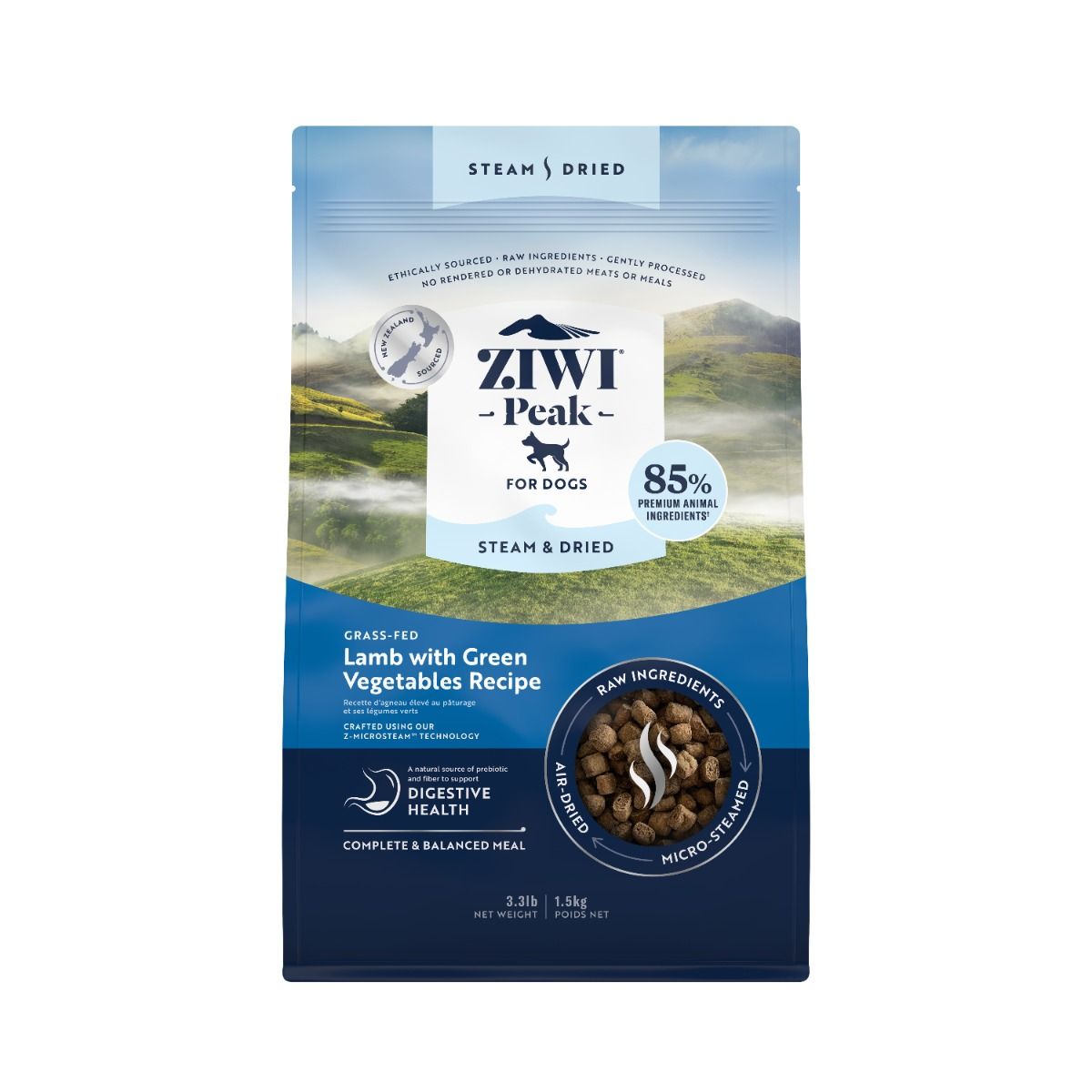 ZIWI Peak Steam & Dried Grass - Fed Lamb with Green Vegetables Recipe Dry Dog Food - 1.5kg - Shopivet.com