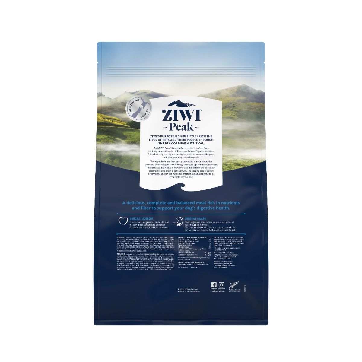 ZIWI Peak Steam & Dried Grass - Fed Lamb with Green Vegetables Recipe Dry Dog Food - 1.5kg - Shopivet.com