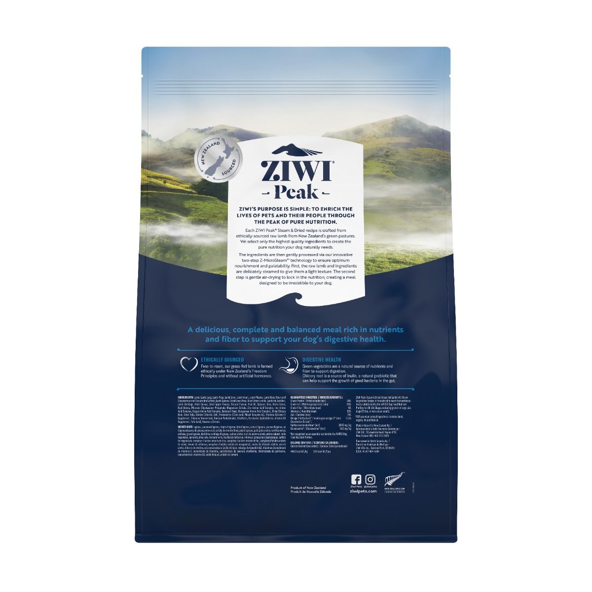 ZIWI Peak Steam & Dried Grass - Fed Lamb with Green Vegetables Recipe Dry Dog Food - 3.2kg - Shopivet.com
