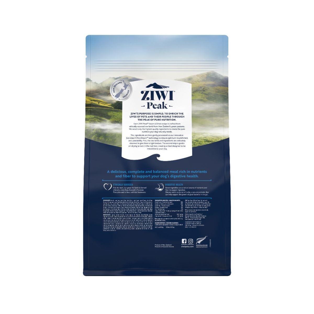 ZIWI Peak Steam & Dried Grass - Fed Lamb with Green Vegetables Recipe Dry Dog Food - 800g - Shopivet.com