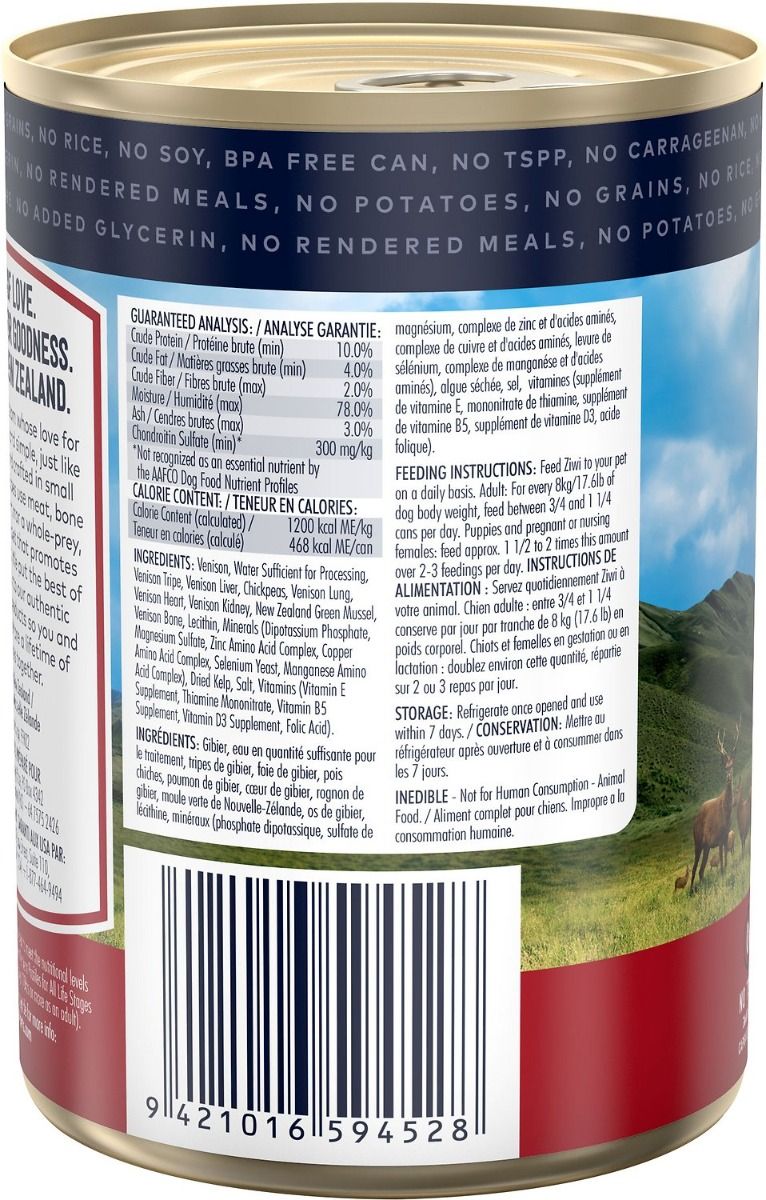 ZIWI Peak Venison Recipe Wet Dog Food 390g - 390G - Shopivet.com