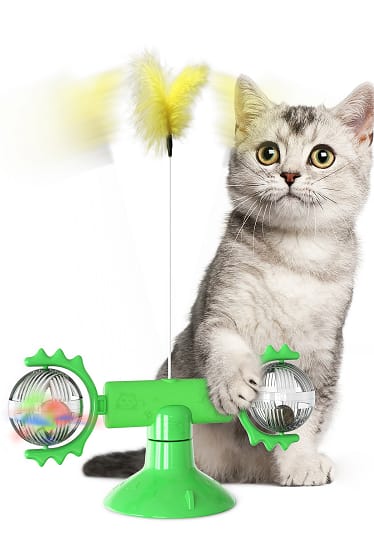360 Rotating Windmill Cat Toy with Suction Cup - Shopivet.com