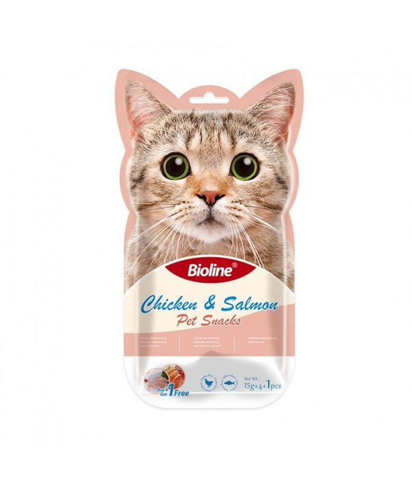 Bioline Cat Treats 5x15 gm Chicken & Salmon Flavour - Shopivet.com
