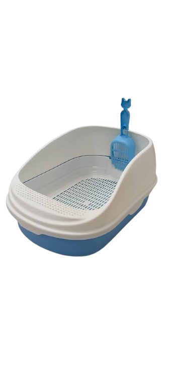 Cat litter box outlet with strainer